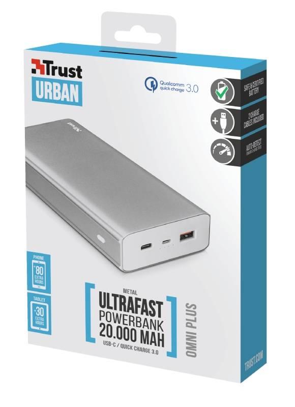 Powerbank Trust Omni Plus 20000mAh, USB-C, QC 3.0 stříbrná