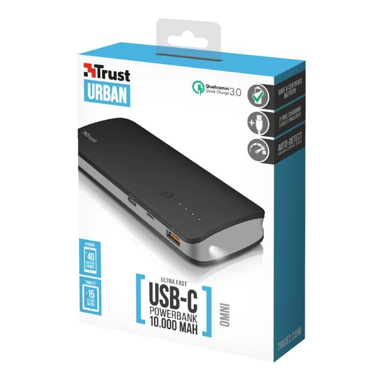 Powerbank Trust Omni Ultra Fast 10000mAh, USB-C, QC 3.0 černá
