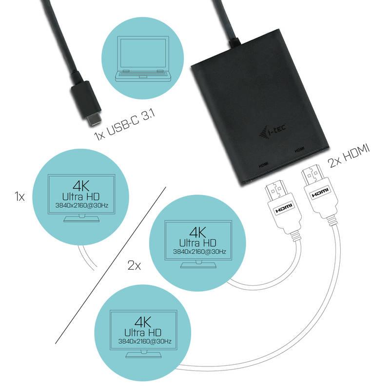 Adaptér i-tec USB-C 2x HDMI černá, Adaptér, i-tec, USB-C, 2x, HDMI, černá