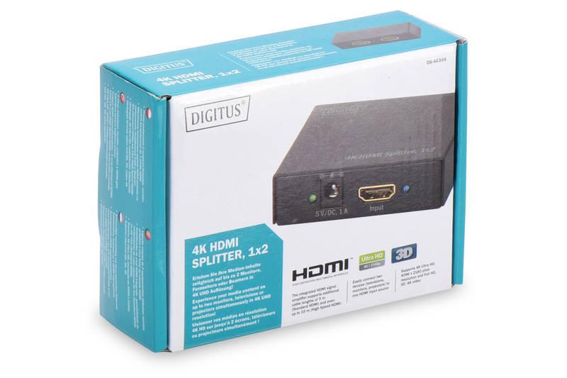 HDMI rozbočovač Digitus 1x2, podpora 4K černý, HDMI, rozbočovač, Digitus, 1x2, podpora, 4K, černý