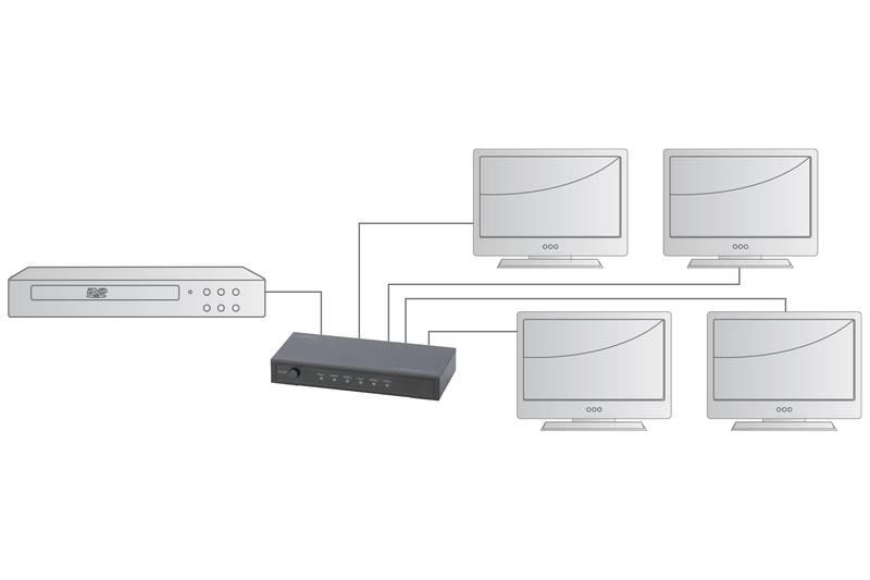 HDMI rozbočovač Digitus 1x4, podpora 4K černý