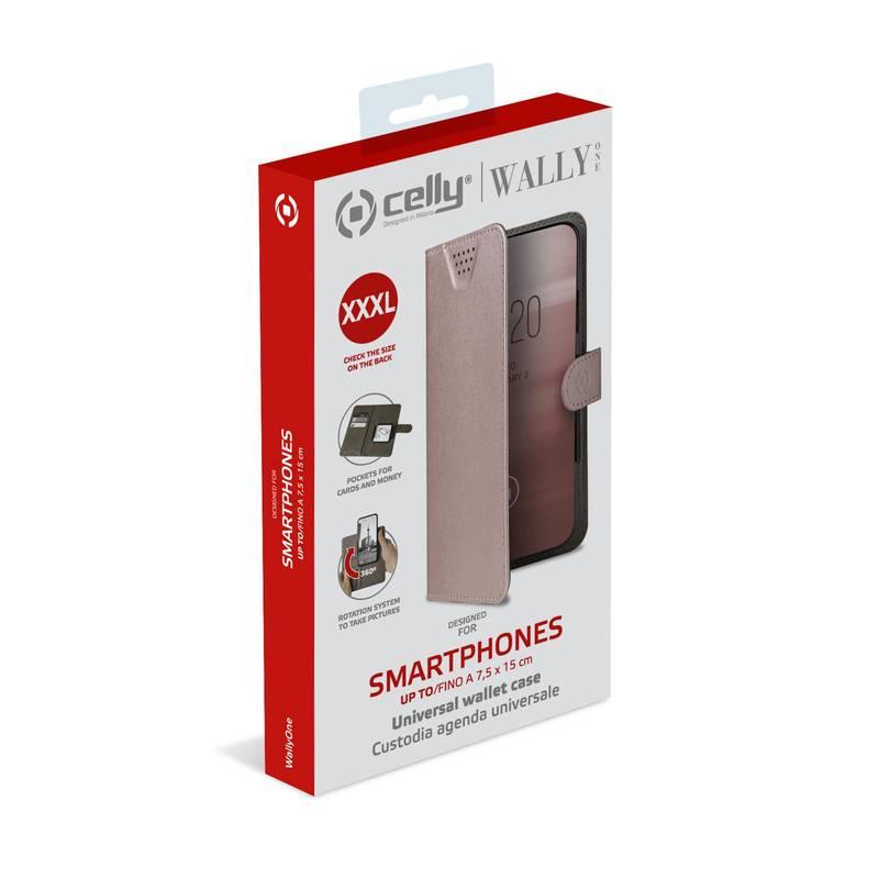 Pouzdro na mobil flipové Celly Wally One, 3XL pro 5,5" - 6,0" růžové