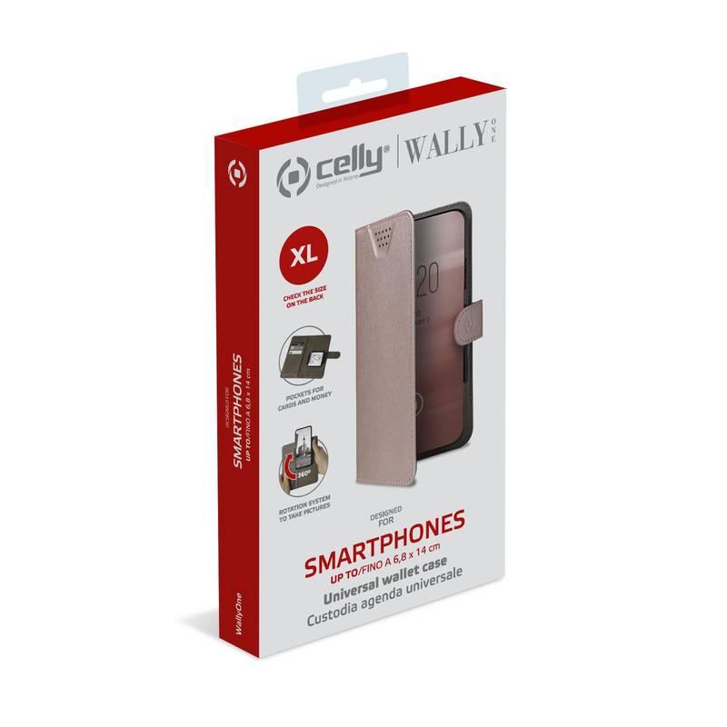 Pouzdro na mobil flipové Celly Wally One, XL pro 4,5" - 5,0" růžové