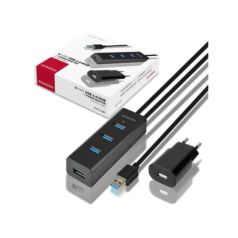 USB Hub Axagon USB 4 USB 3.0, adaptér, 1,2 m černý