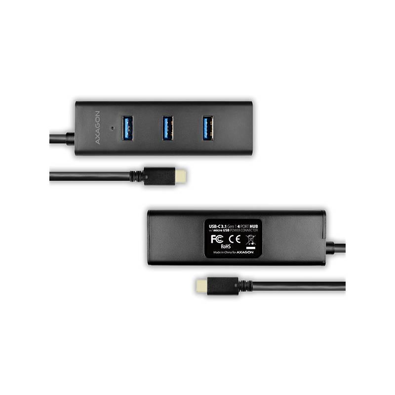 USB Hub Axagon USB-C 4x USB 3.0, Micro USB černý