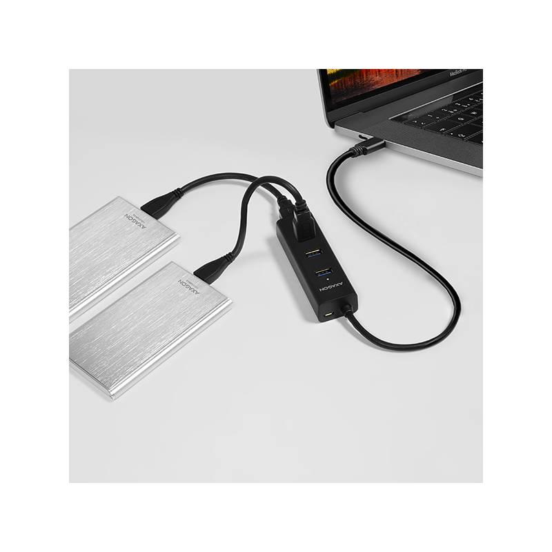 USB Hub Axagon USB-C 4x USB 3.0, Micro USB černý