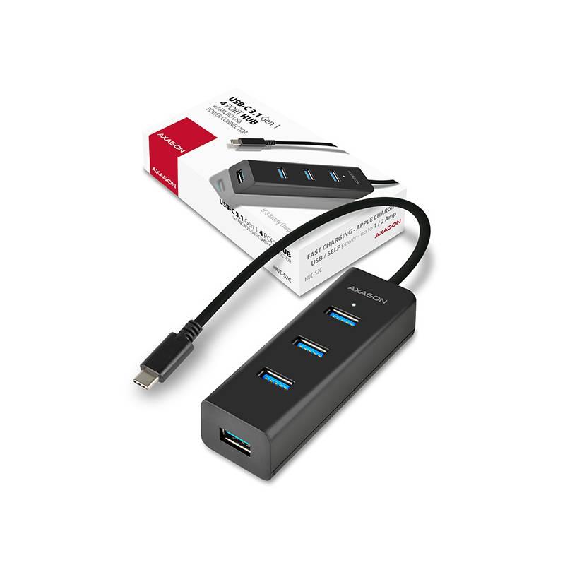 USB Hub Axagon USB-C 4x USB 3.0, Micro USB černý, USB, Hub, Axagon, USB-C, 4x, USB, 3.0, Micro, USB, černý