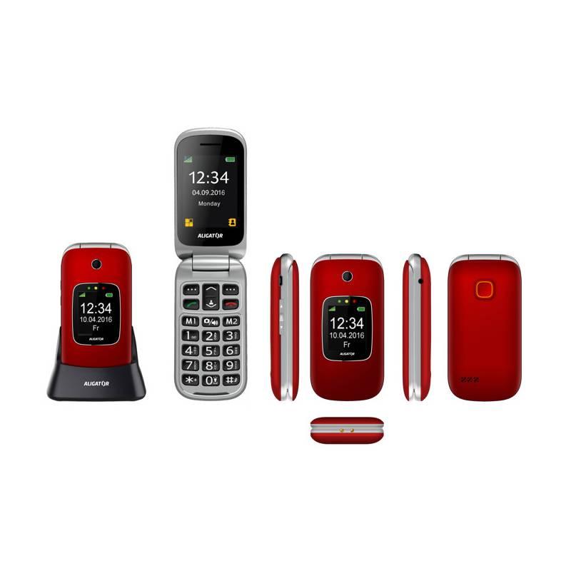 Mobilní telefon Aligator V650 Senior stříbrný červený