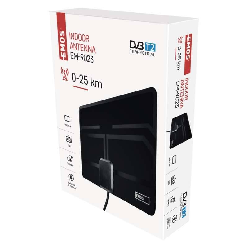 Anténa pokojová EMOS EM-9023, 0–25 km DVB-T2