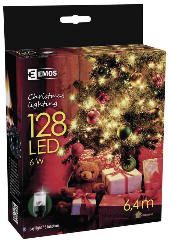 Vánoční osvětlení EMOS 128 LED řetěz, 6,4m, studená bílá