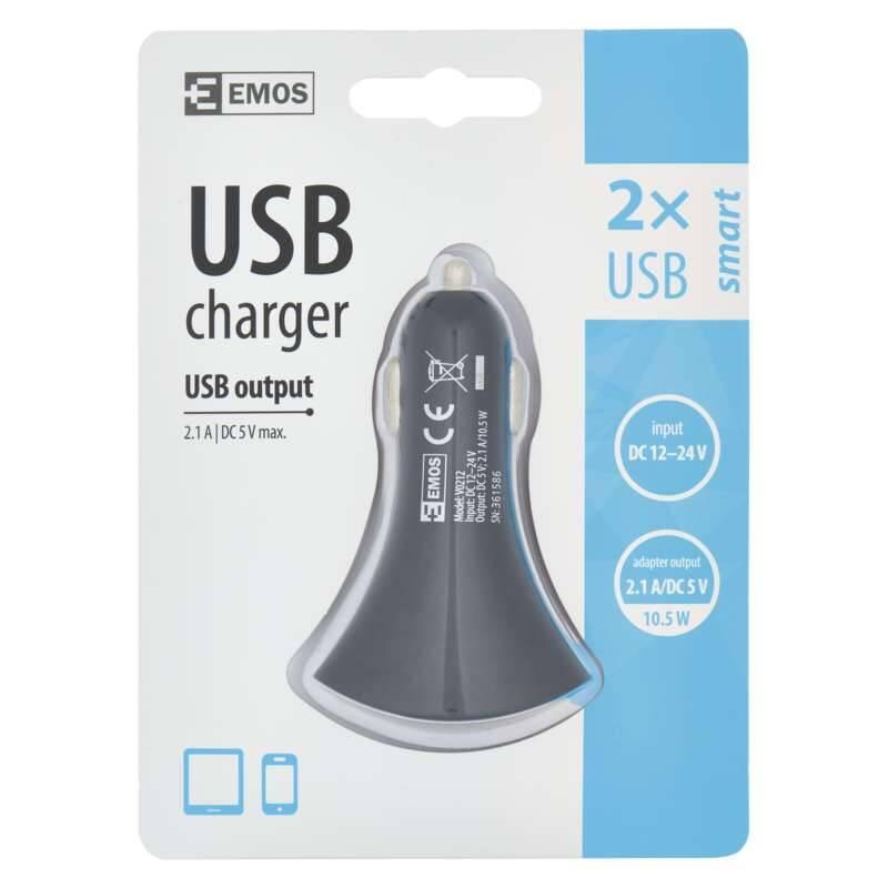 Adaptér do auta EMOS 2x USB, 2,1A max. černý