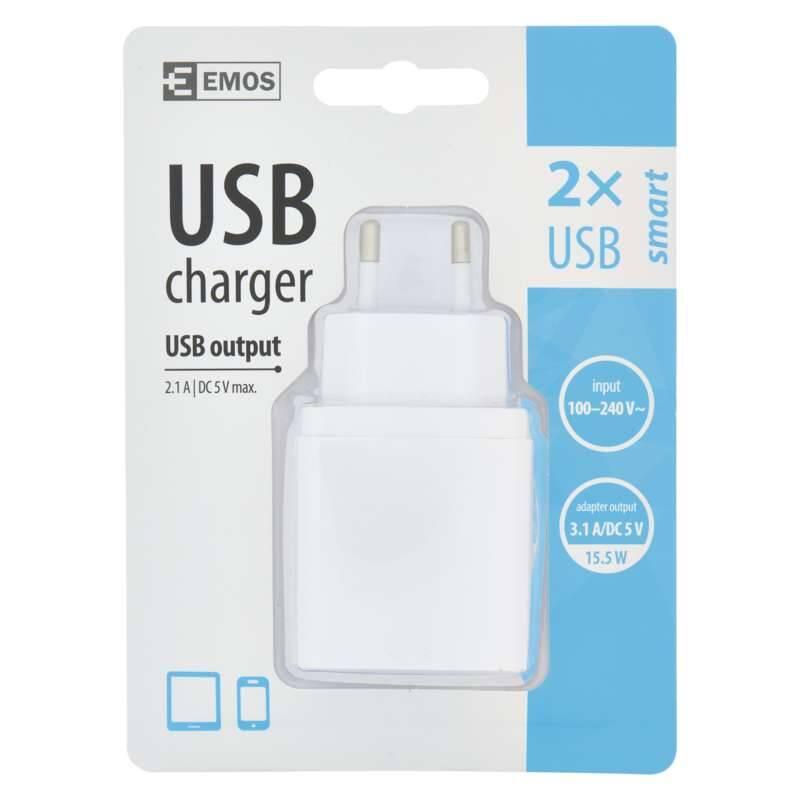 Nabíječka do sítě EMOS Smart, 2x USB, 3,1A max. bílá