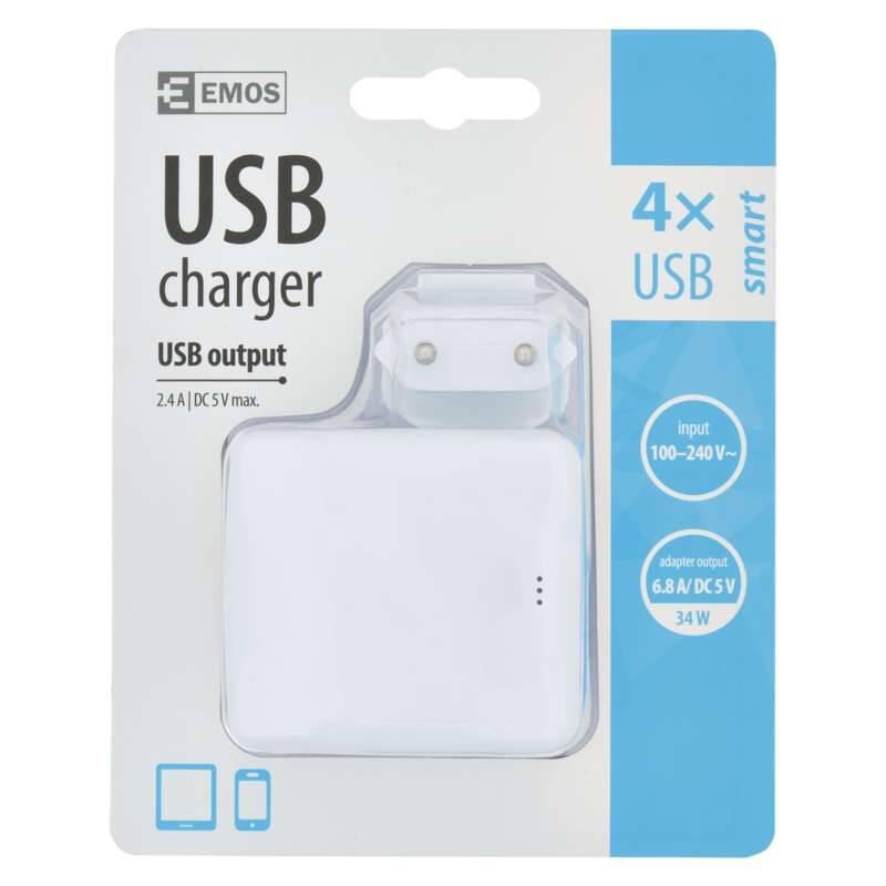 Nabíječka do sítě EMOS Smart 4x USB, 6,8A max. bílá