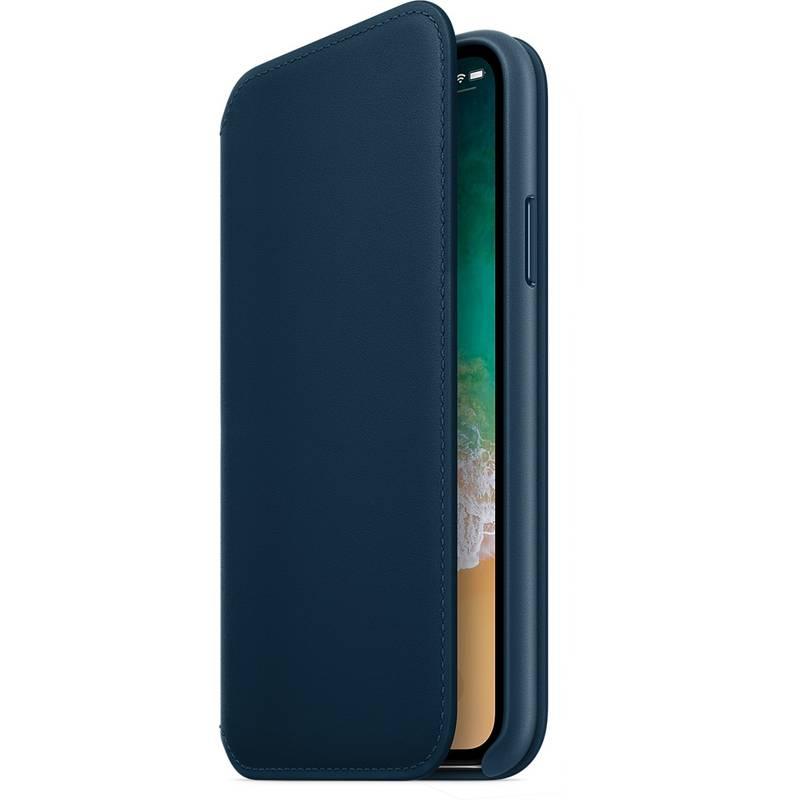 Pouzdro na mobil flipové Apple Leather Folio pro iPhone X - vesmírně modré