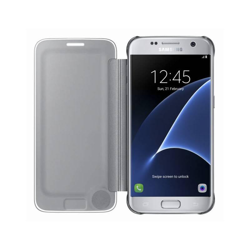 Pouzdro na mobil flipové Samsung Clear View pro Galaxy S7 stříbrné