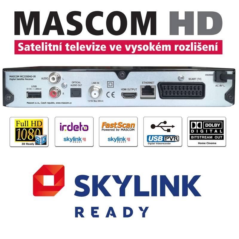 Satelitní přijímač Mascom MC2350HD-IR černý, Satelitní, přijímač, Mascom, MC2350HD-IR, černý