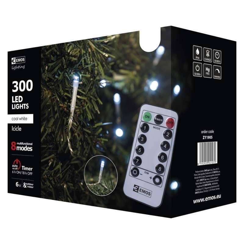 Vánoční osvětlení EMOS 300 LED řetěz - krápníky, 5m, studená bílá, ovladač, programy, Vánoční, osvětlení, EMOS, 300, LED, řetěz, krápníky, 5m, studená, bílá, ovladač, programy