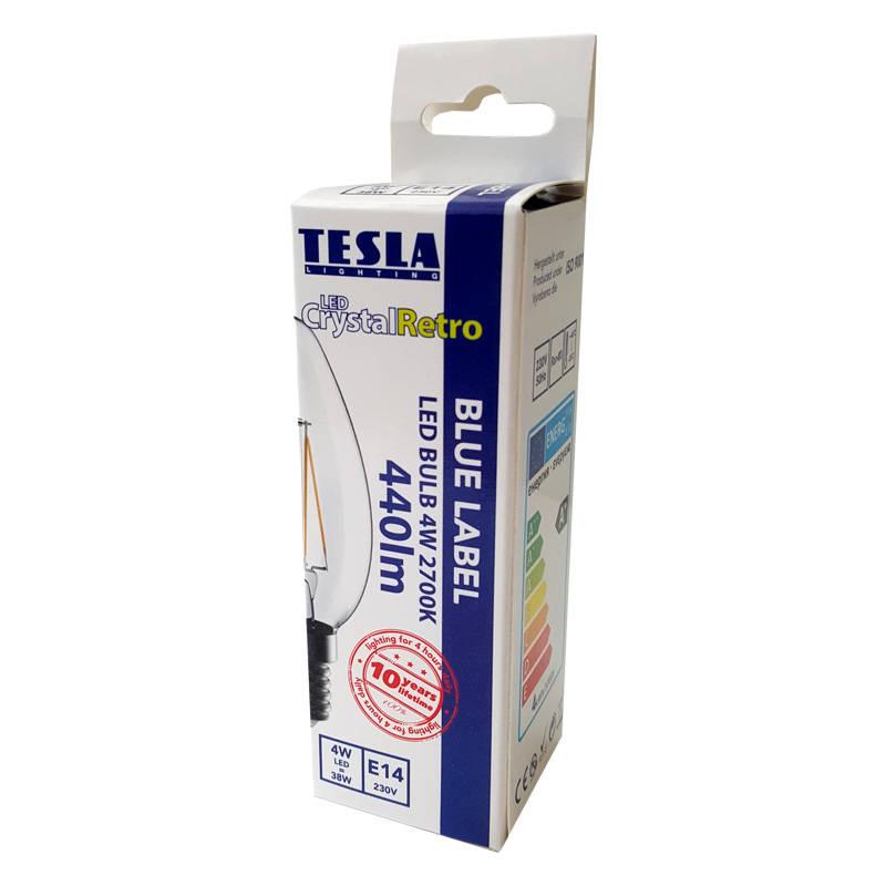 Žárovka LED Tesla Crystal Retro svíčka, 4W, E14, teplá bílá
