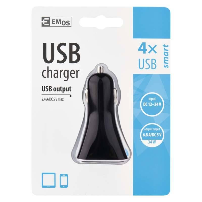 Adaptér do auta EMOS 4x USB, 6,8A max. černý