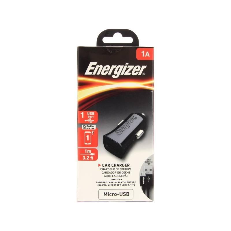 Adaptér do auta Energizer Classic, 1× USB, micro USB kabel, 1A černý