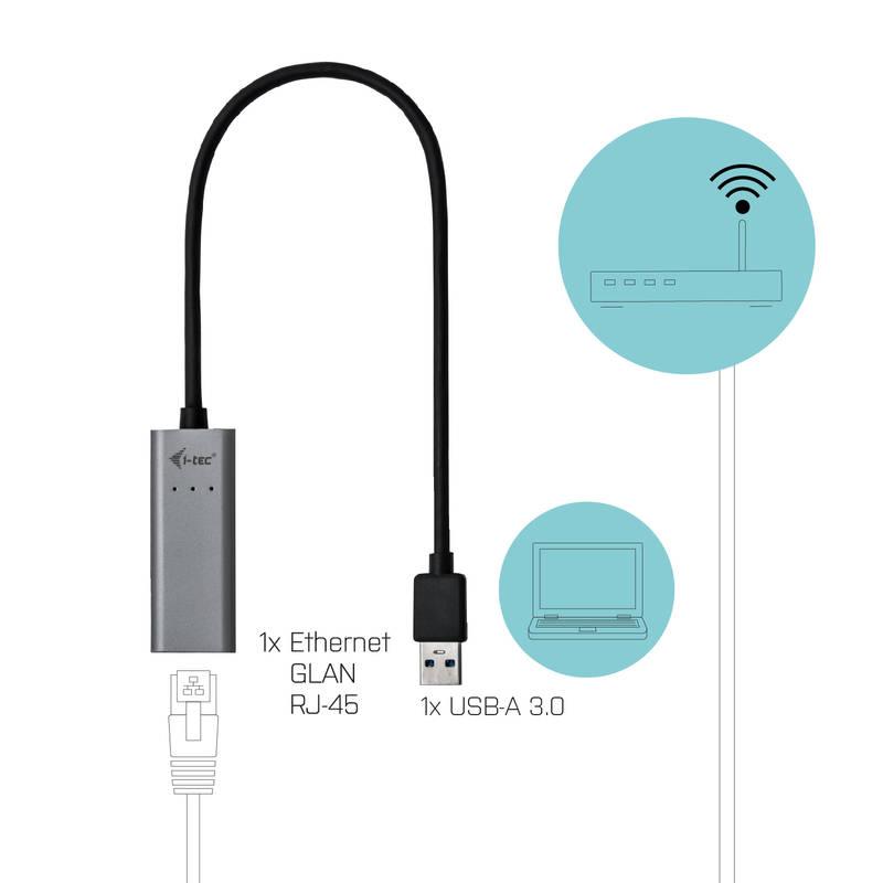 Redukce i-tec RJ45 USB 3.0 šedá, Redukce, i-tec, RJ45, USB, 3.0, šedá