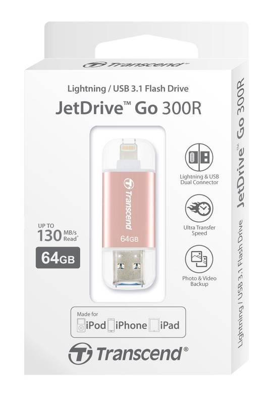 USB Flash Transcend JetDrive Go 300 64GB růžový