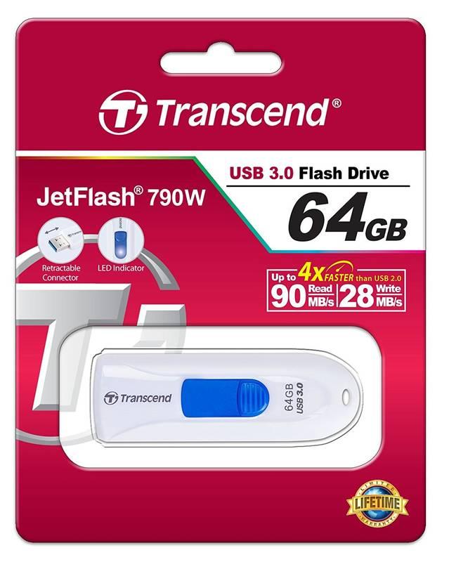 USB Flash Transcend JetFlash 790W 64GB bílá modrá