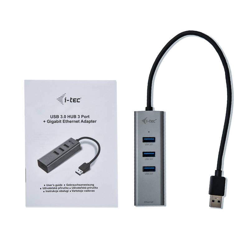 USB Hub i-tec USB 3.0 3x USB 3.0 LAN šedý, USB, Hub, i-tec, USB, 3.0, 3x, USB, 3.0, LAN, šedý