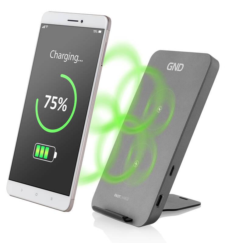 Bezdrátová nabíječka GND 10W, 2in1 černý