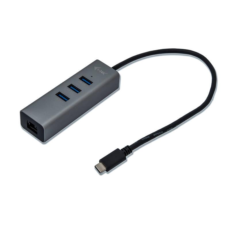 USB Hub i-tec Metal USB-C 3x USB 3.0 1x RJ45 stříbrný
