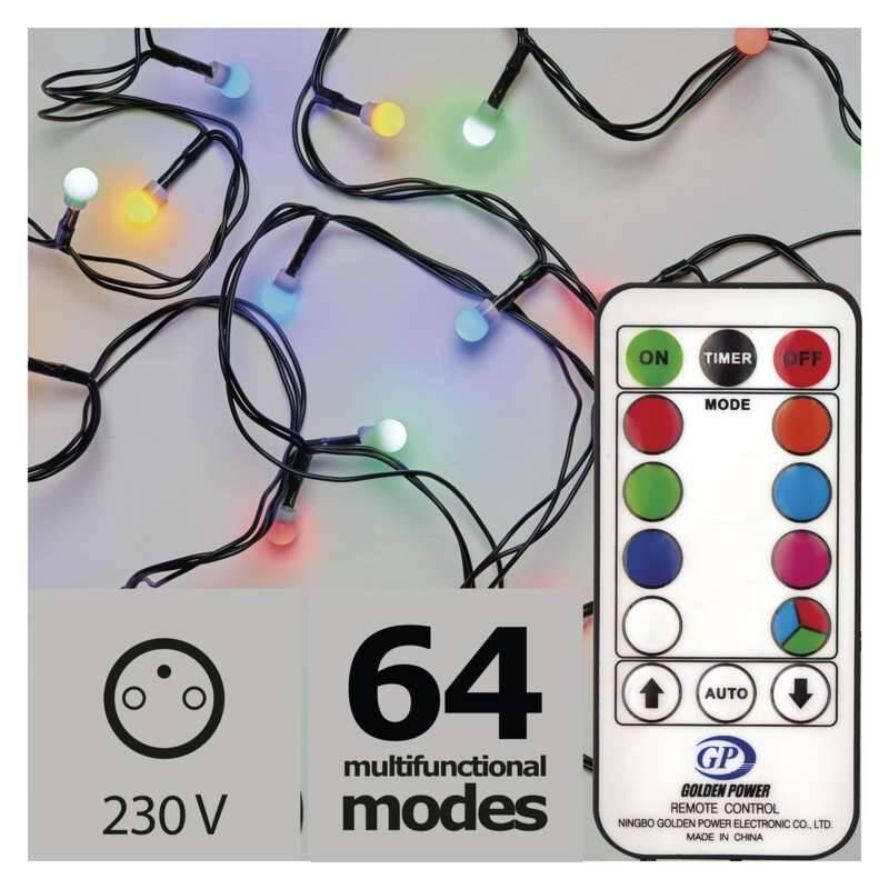 Vánoční osvětlení EMOS 96 LED 10m, řetěz – kuličky, červ. zel. mod., ovladač, programy, Vánoční, osvětlení, EMOS, 96, LED, 10m, řetěz, –, kuličky, červ., zel., mod., ovladač, programy