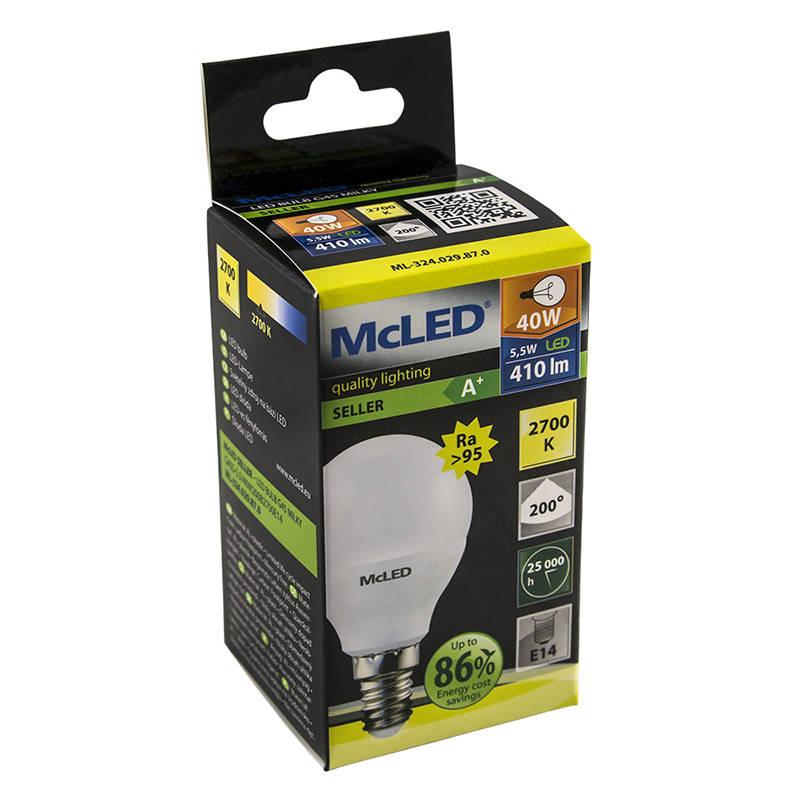 Žárovka LED McLED kapka, 5,5W, E14, teplá bílá, Žárovka, LED, McLED, kapka, 5,5W, E14, teplá, bílá