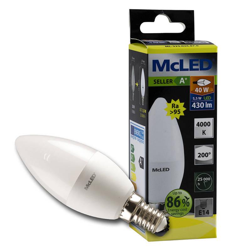 Žárovka LED McLED svíčka, 5,5W, E14, neutrální bílá, Žárovka, LED, McLED, svíčka, 5,5W, E14, neutrální, bílá