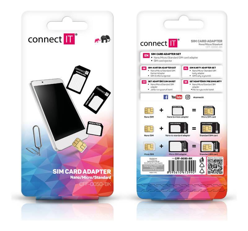Adaptér Connect IT nano micro standard SIM černé, Adaptér, Connect, IT, nano, micro, standard, SIM, černé