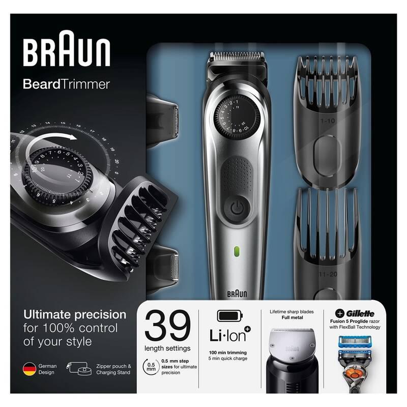 Zastřihovač vousů Braun BT7040 stříbrný, Zastřihovač, vousů, Braun, BT7040, stříbrný
