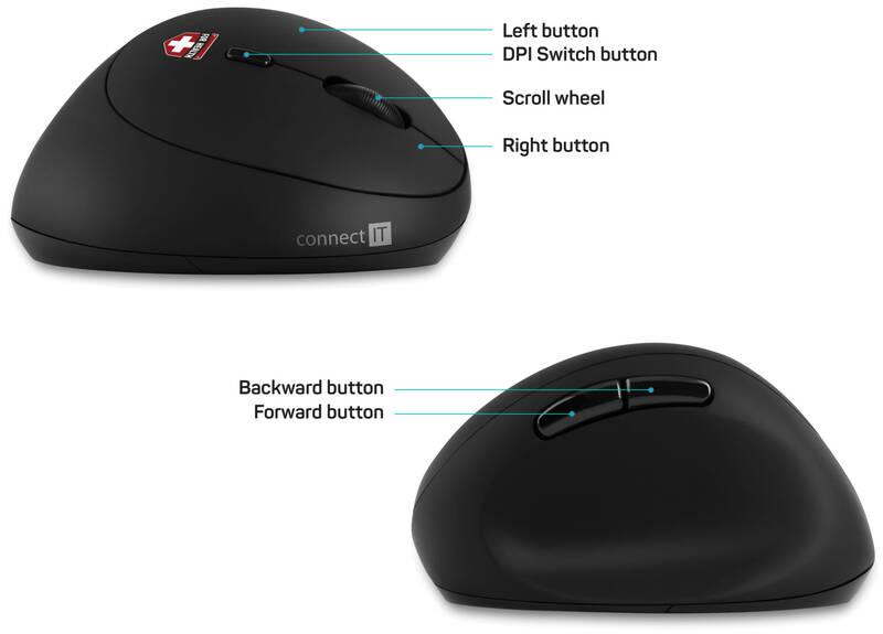 Myš Connect IT vertikální, ergonomická pro ženy černá