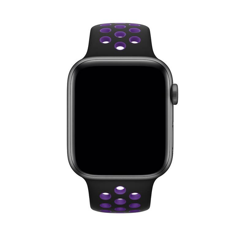 Řemínek Apple Watch 44mm černý hyperfialový sportovní Nike – S M a M L