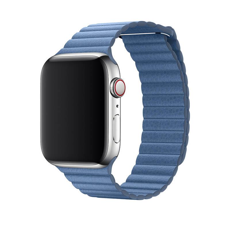 Řemínek Apple Watch 44mm chrpově modrý kožený - střední