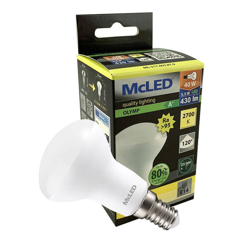 Žárovka LED McLED reflektor, E14, 5,5W, teplá bílá, Žárovka, LED, McLED, reflektor, E14, 5,5W, teplá, bílá