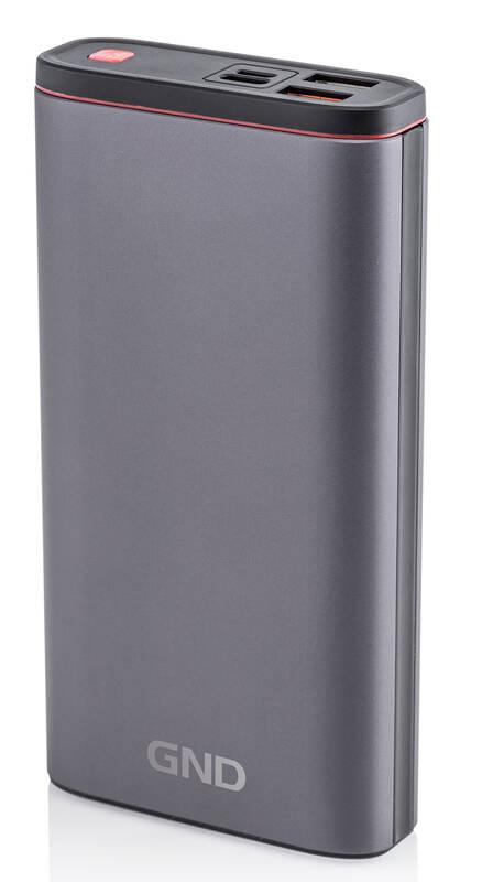 Powerbank GND 20000 mAh, displej, USB-C PD 18W, metalická šedá