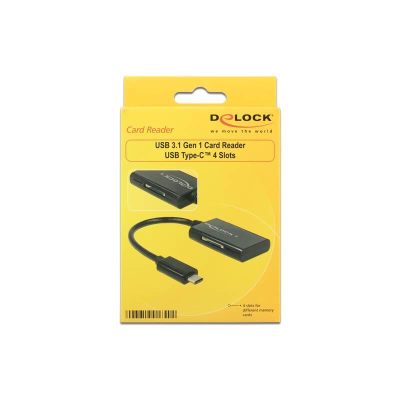 Čtečka paměťových karet DeLock USB-C SD, micro SD černá
