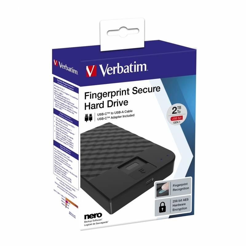 Externí pevný disk 2,5" Verbatim Fingerprint Secure, 2TB černý