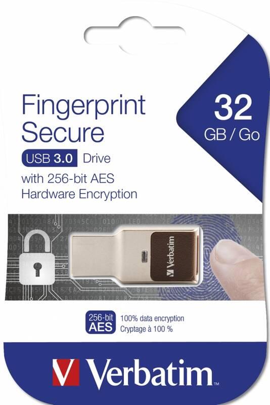 USB Flash Verbatim Fingerprint Secure, 32GB stříbrný