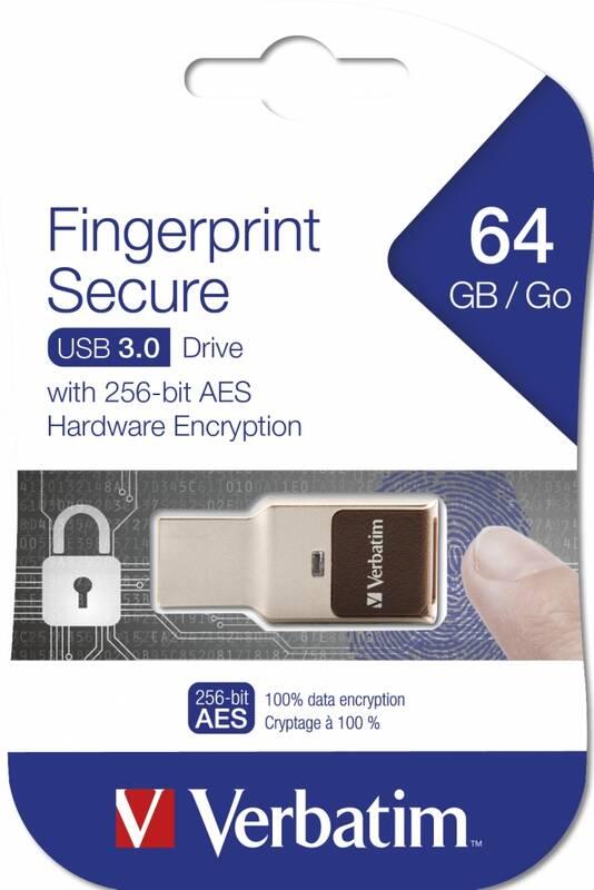 USB Flash Verbatim Fingerprint Secure, 64GB stříbrný