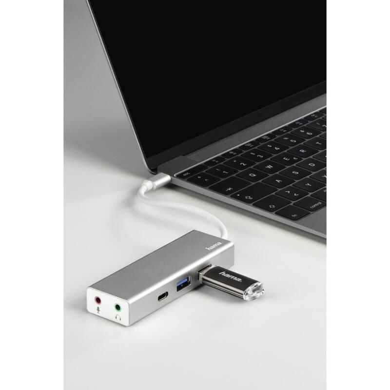 USB Hub Hama USB-C 2x USB, USB-C, Jack 3,5mm stříbrný