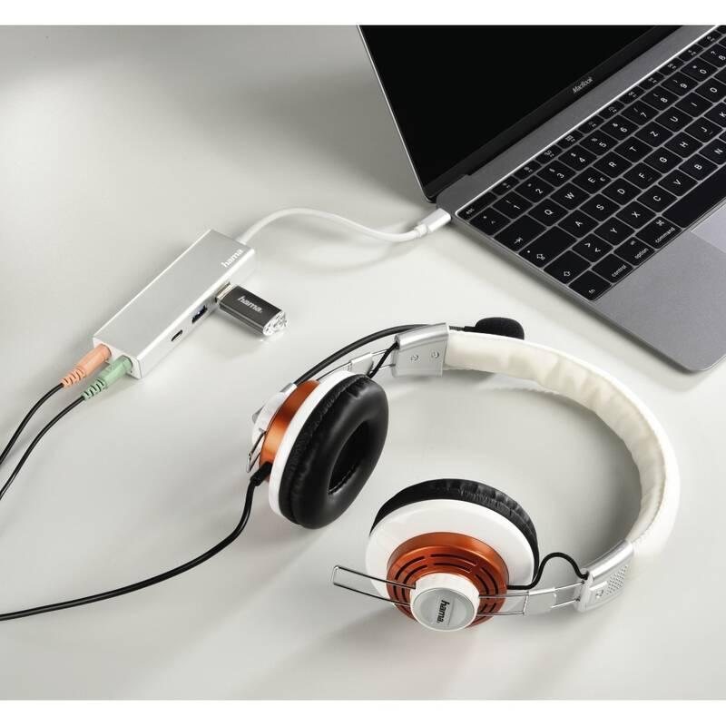USB Hub Hama USB-C 2x USB, USB-C, Jack 3,5mm stříbrný