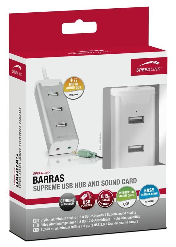USB Hub Speed Link Barras Supreme USB 2.0 3 x USB 2.0 zvuková karta stříbrný