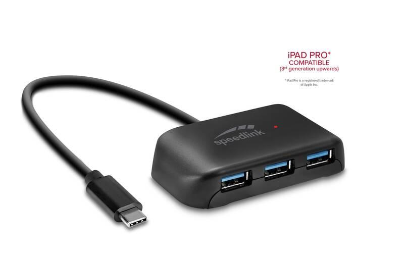 USB Hub Speed Link Snappy Evo, USB-C 4x USB 3.0 černý