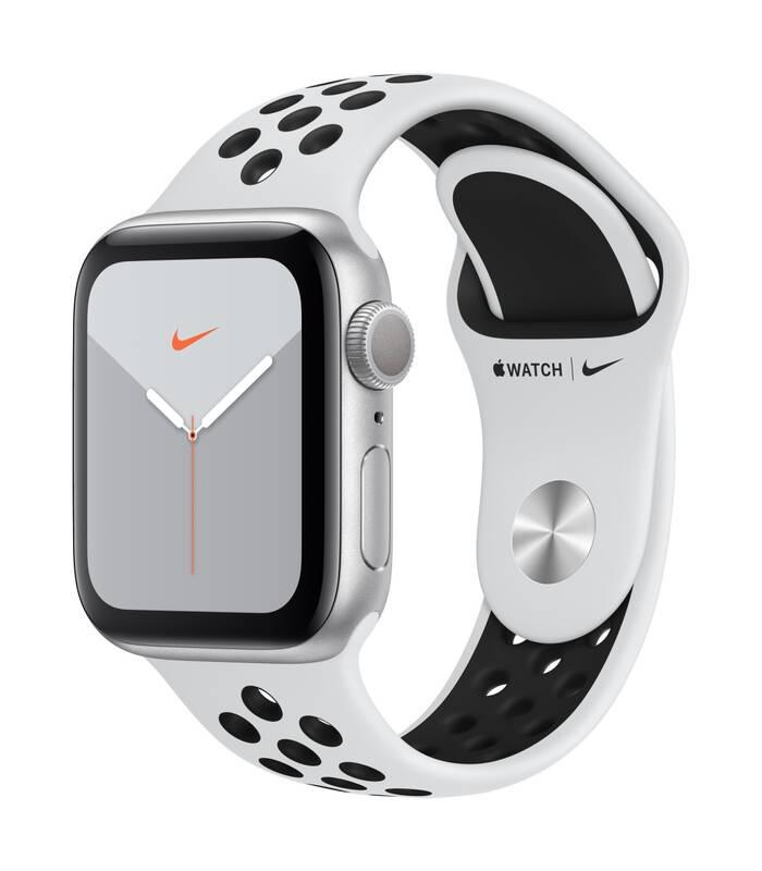 Chytré hodinky Apple Watch Nike Series 5 GPS 40mm pouzdro ze stříbrného hliníku - platinový černý sportovní řemínek Nike
