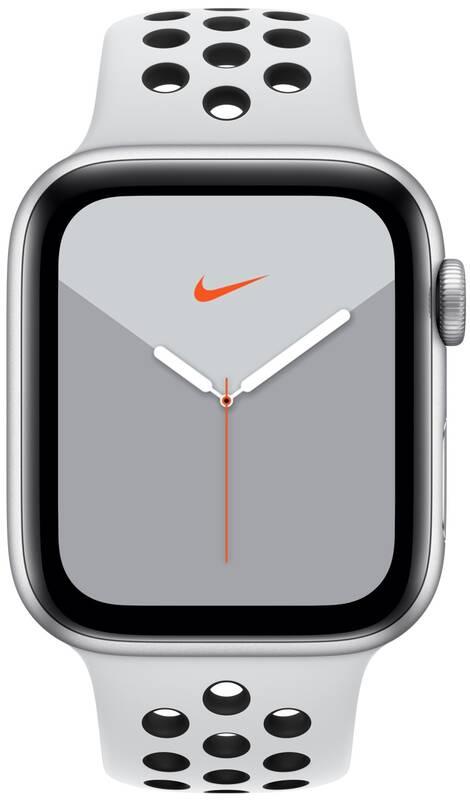 Chytré hodinky Apple Watch Nike Series 5 GPS 44mm pouzdro ze stříbrného hliníku - platinový černý sportovní řemínek Nike, Chytré, hodinky, Apple, Watch, Nike, Series, 5, GPS, 44mm, pouzdro, ze, stříbrného, hliníku, platinový, černý, sportovní, řemínek, Nike